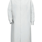 Gripper-Front Pocketless Butcher Coat With Knit Cuffs