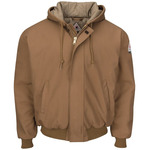 Insulated Brown Duck Hooded Jacket with Knit Trim - Tall Sizes