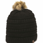 Cable Faux Fur Pom Beanie